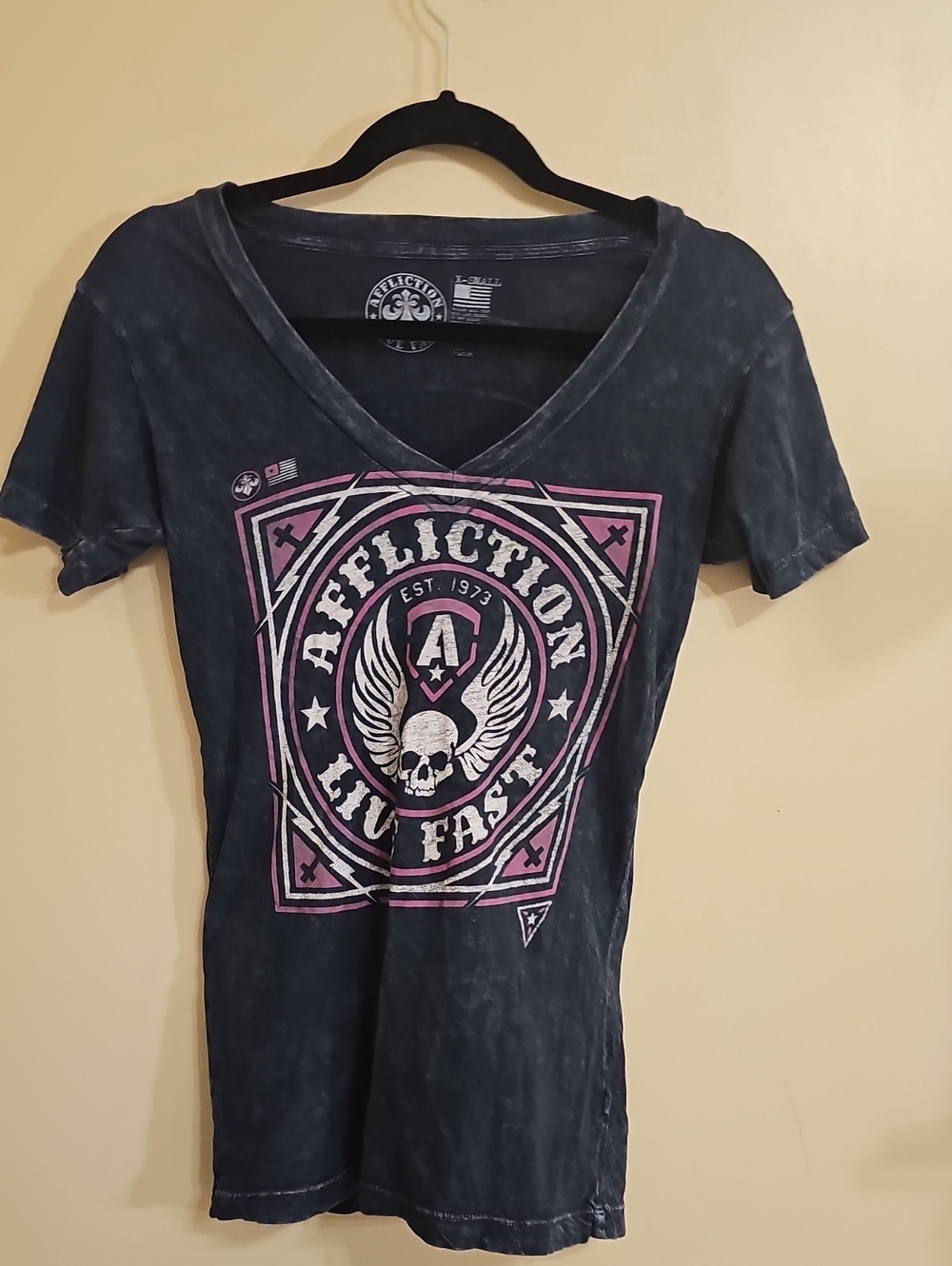 Affliction Live Fast Y2K Grunge Skull Graphic Tee XS Made in USA